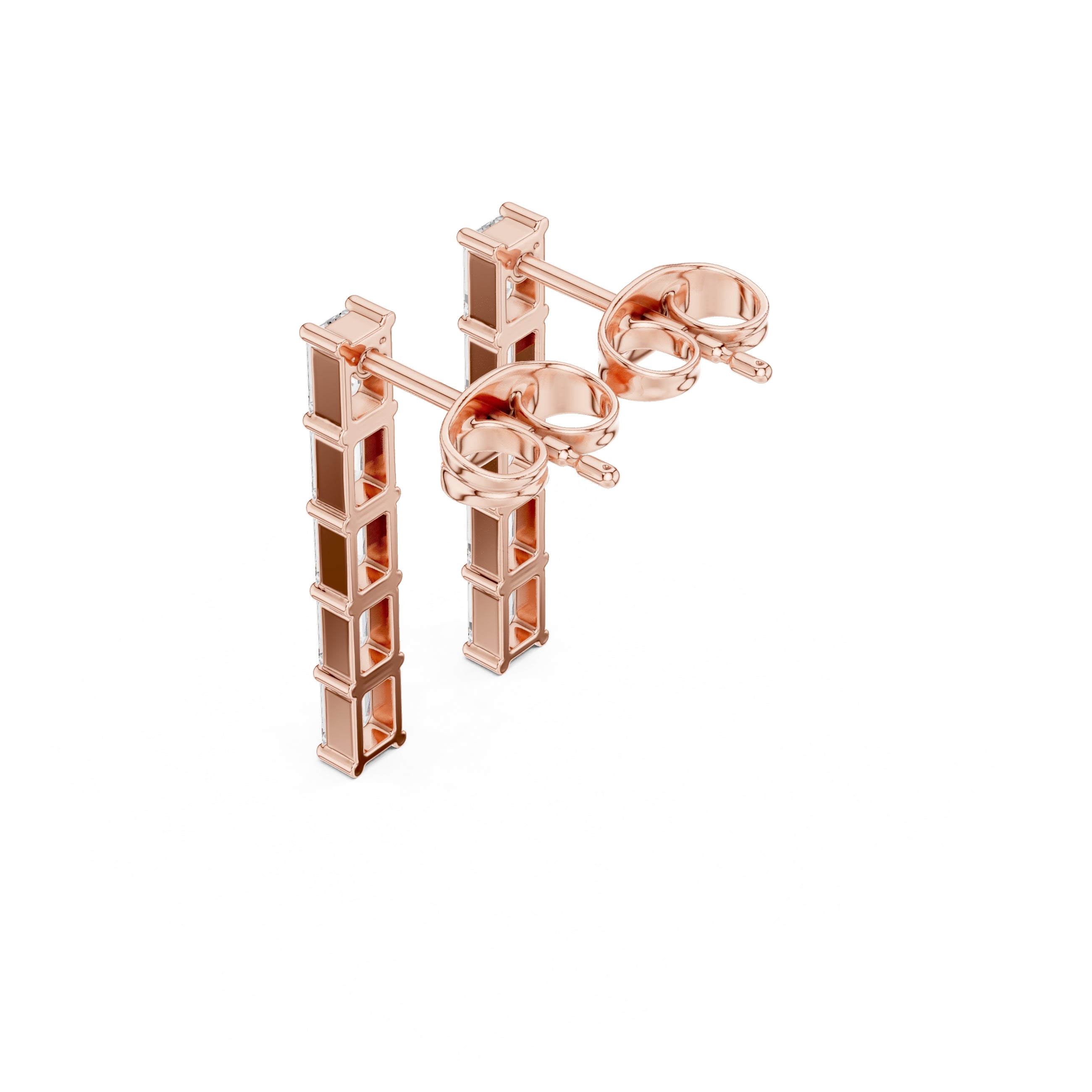 The Emerald-Cut Linear Lan Grown Diamond Studs Rose Gold