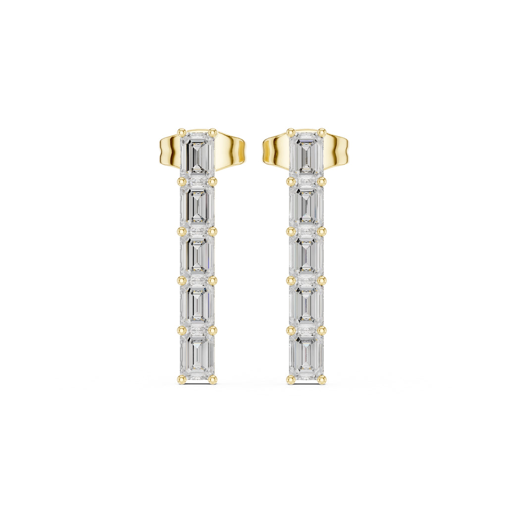 The Emerald-Cut Linear Lan Grown Diamond Studs Yellow Gold