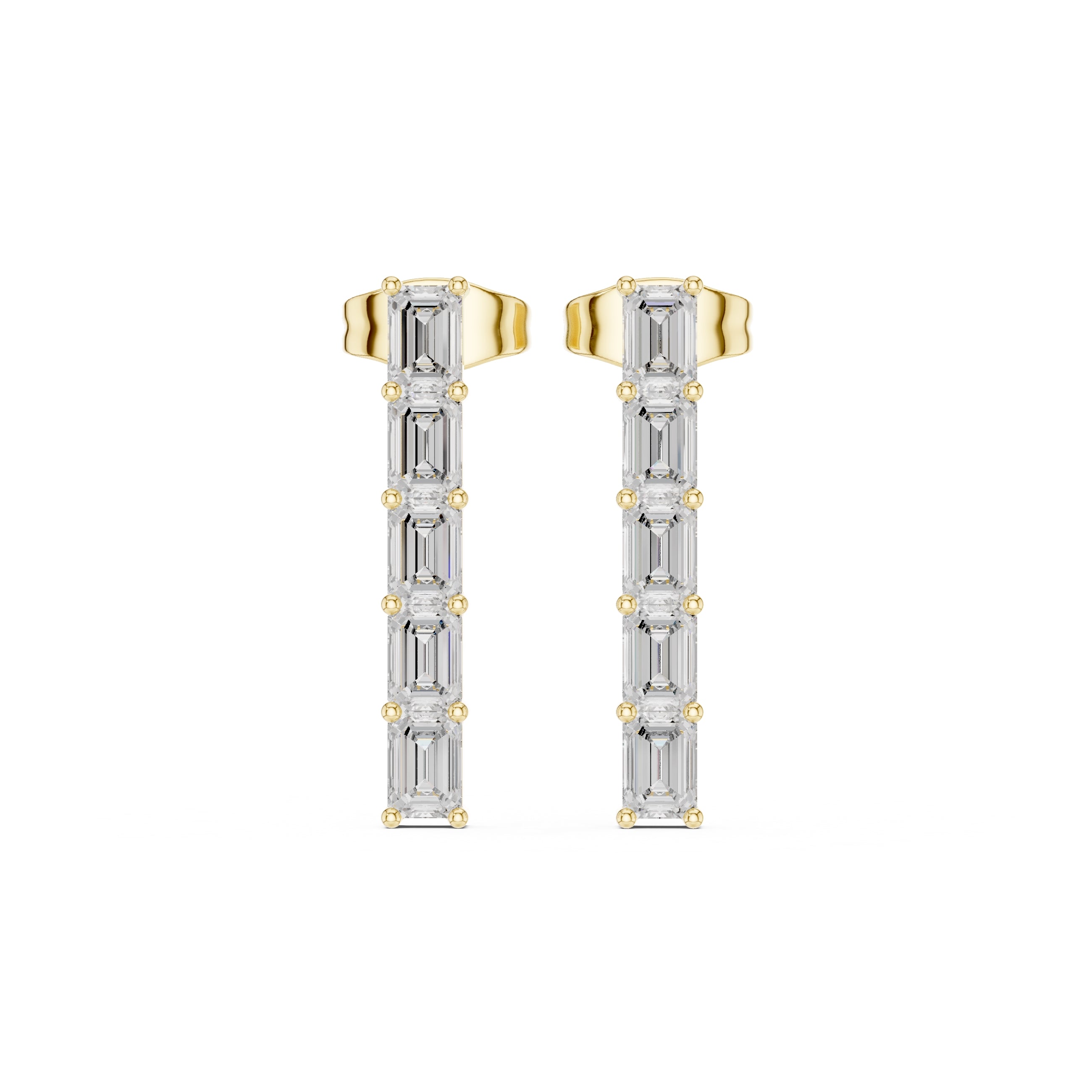 The Emerald-Cut Linear Lan Grown Diamond Studs Yellow Gold