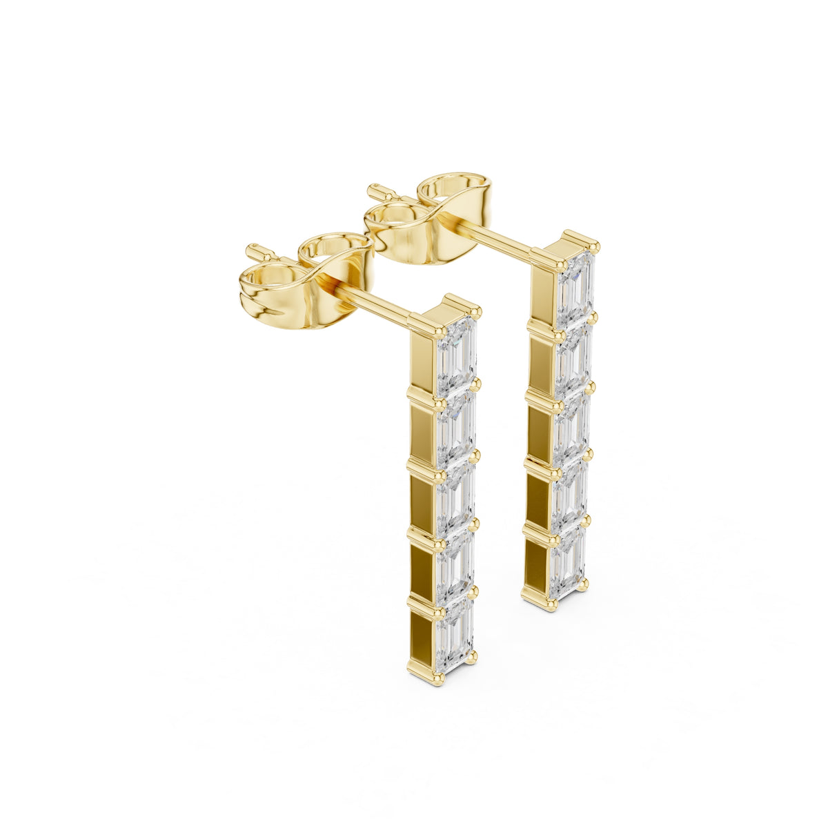 The Emerald-Cut Linear Lan Grown Diamond Studs Yellow Gold