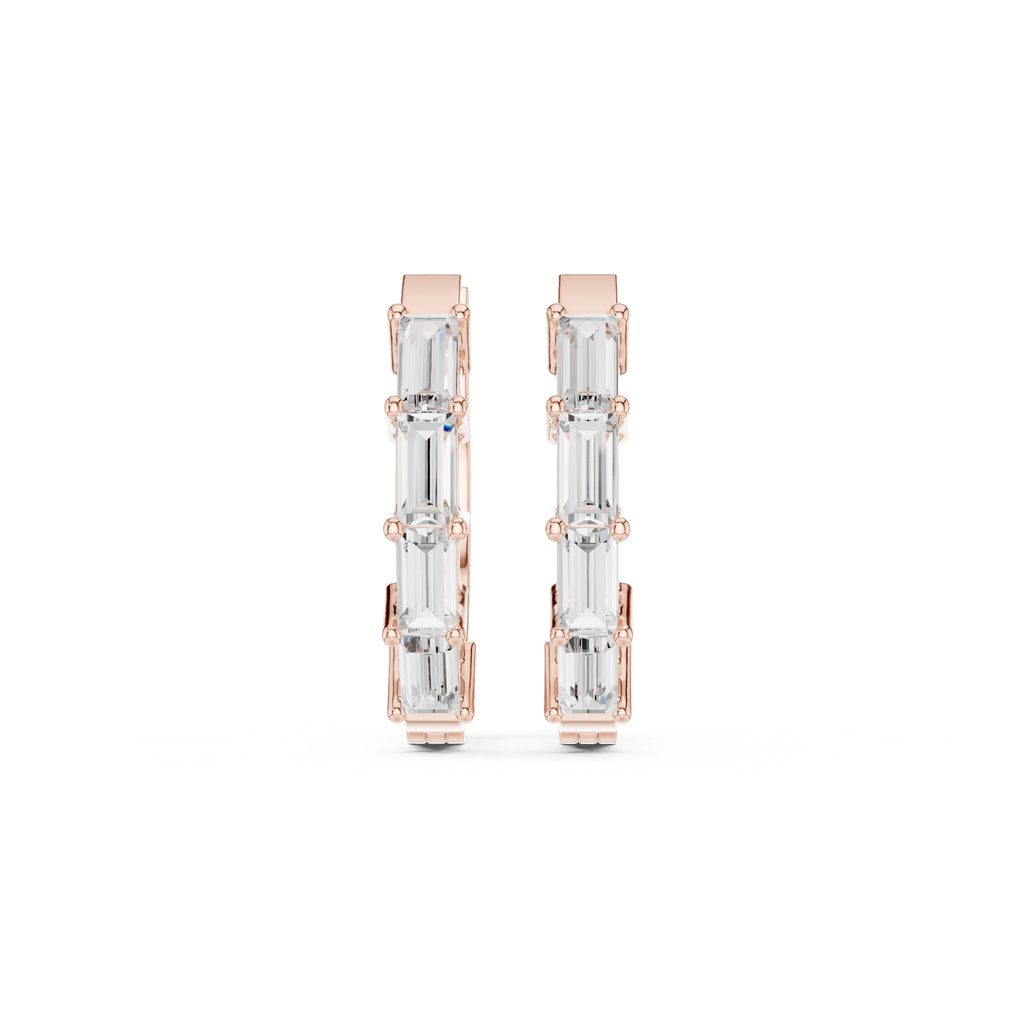 The Emerald-Cut Lan Grown Diamond Hoops Rose Gold