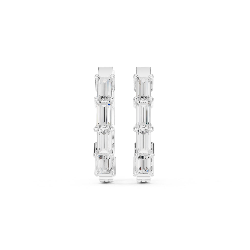 The Emerald-Cut Lan Grown Diamond Hoops White Gold