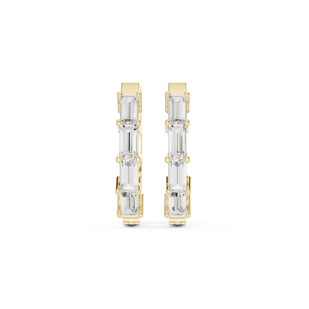 The Emerald-Cut Lan Grown Diamond Hoops Yellow Gold