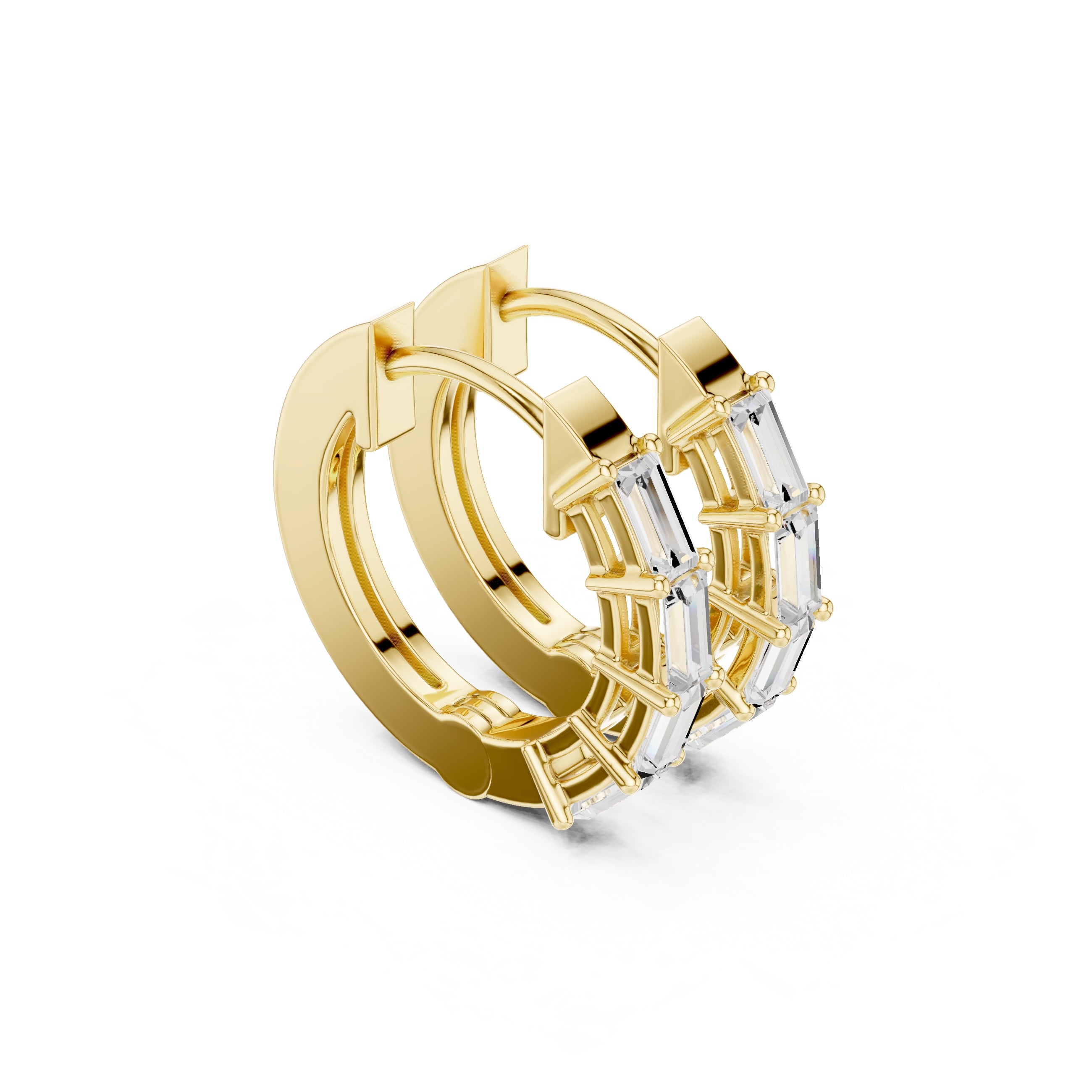 The Emerald-Cut Lan Grown Diamond Hoops Yellow Gold
