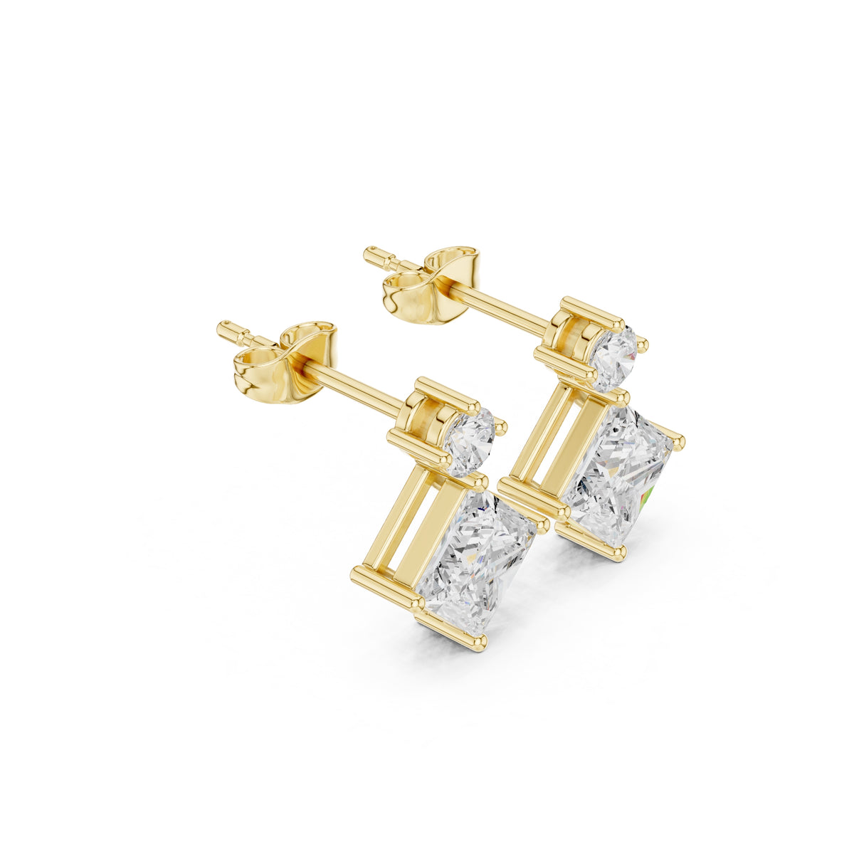 The Kite Drop Lan Grown Diamond Studs Yellow Gold