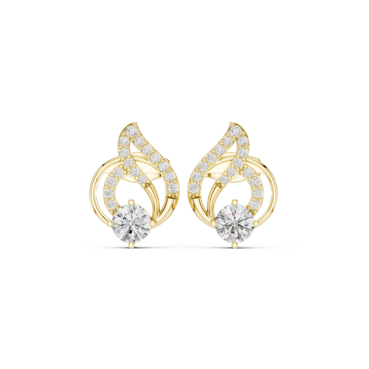 The Swirl Lan Grown Diamond Studs Yellow Gold