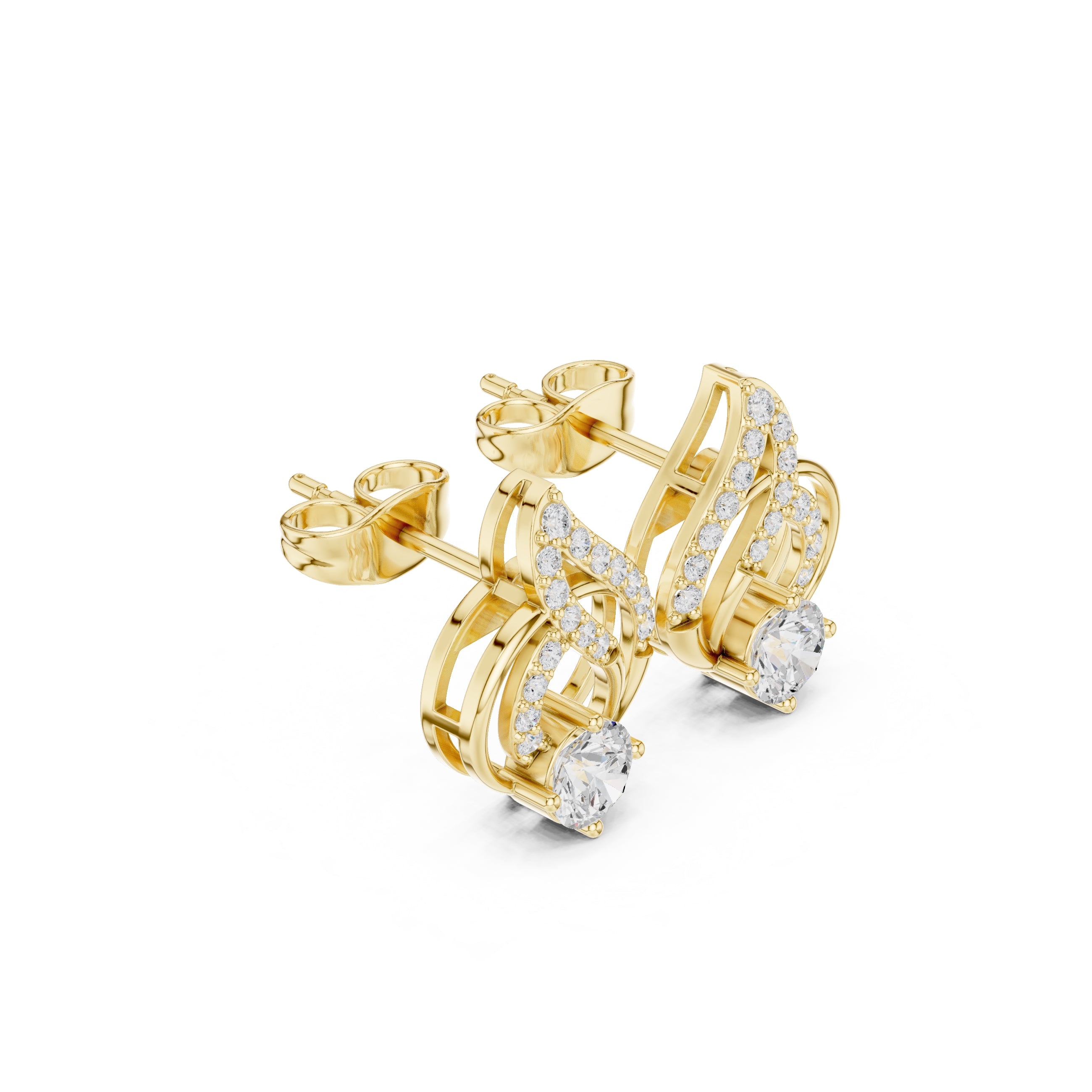 The Swirl Lan Grown Diamond Studs Yellow Gold