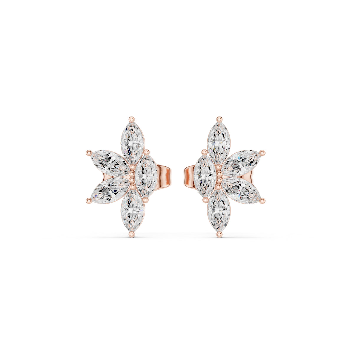 The Lotus Marquise Lan Grown Diamond Studs Rose Gold
