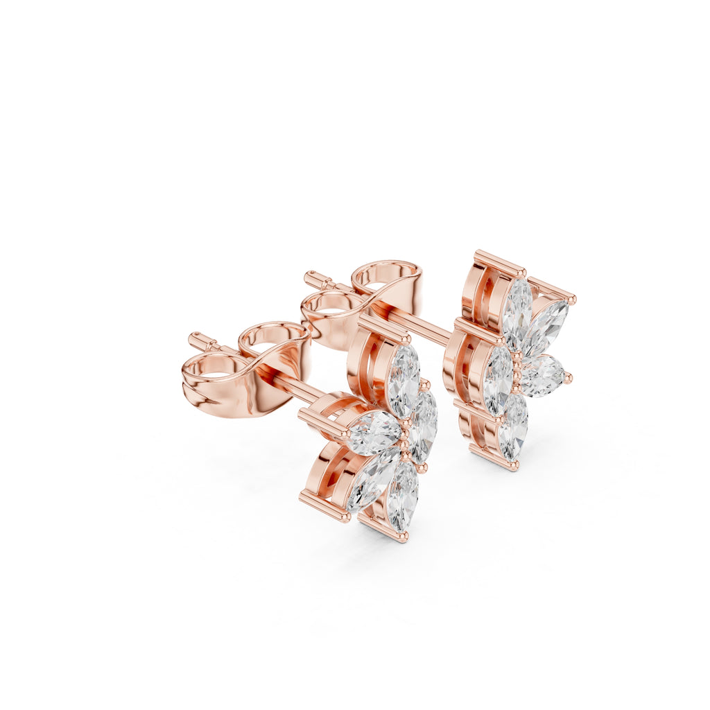 The Lotus Marquise Lan Grown Diamond Studs Rose Gold