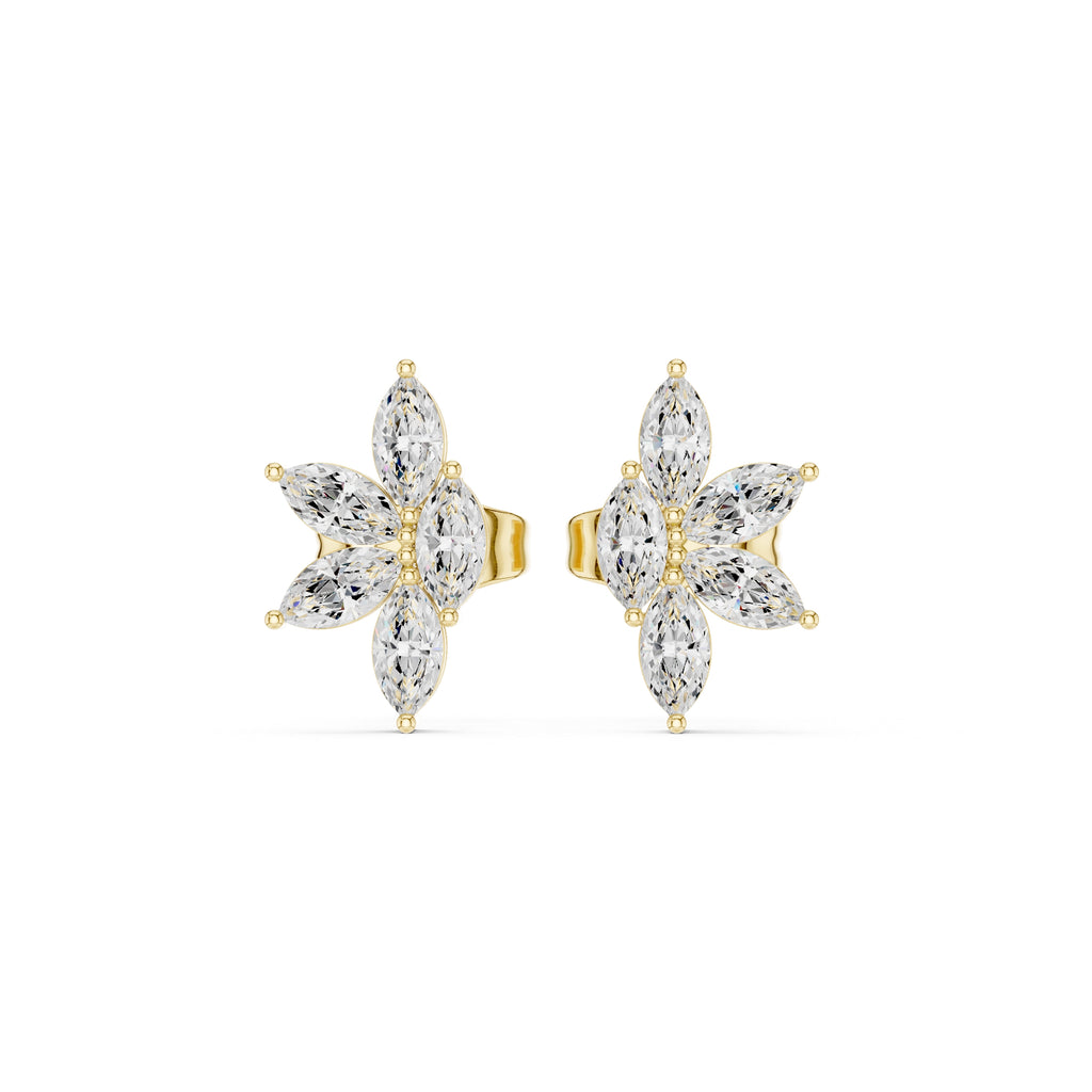 The Lotus Marquise Lan Grown Diamond Studs Yellow Gold