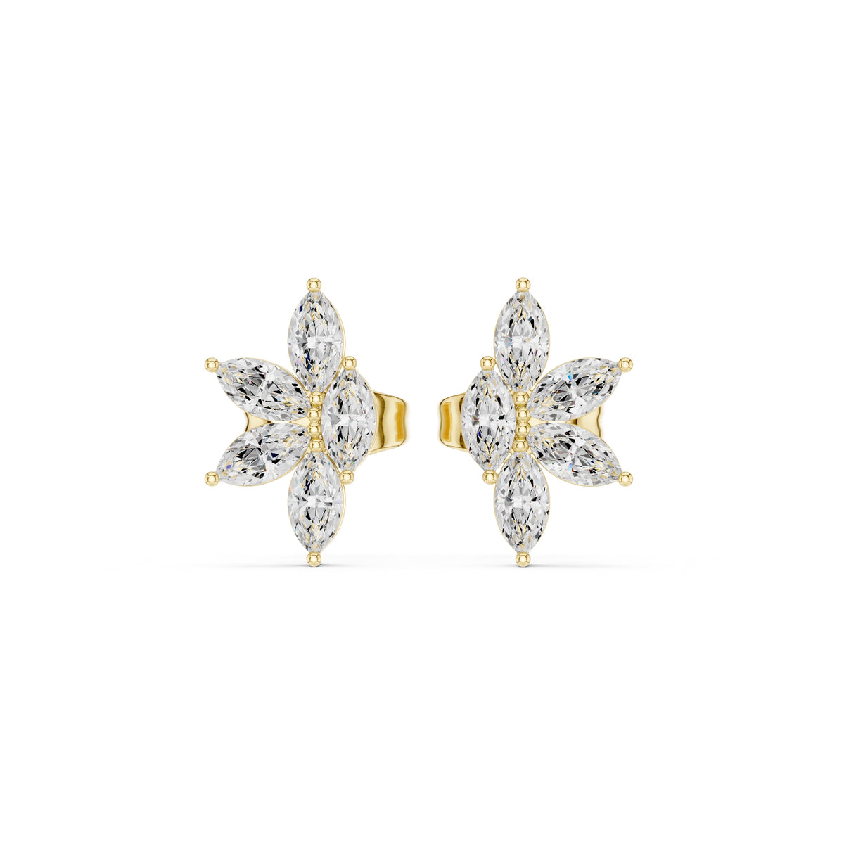 The Lotus Marquise Lan Grown Diamond Studs Yellow Gold