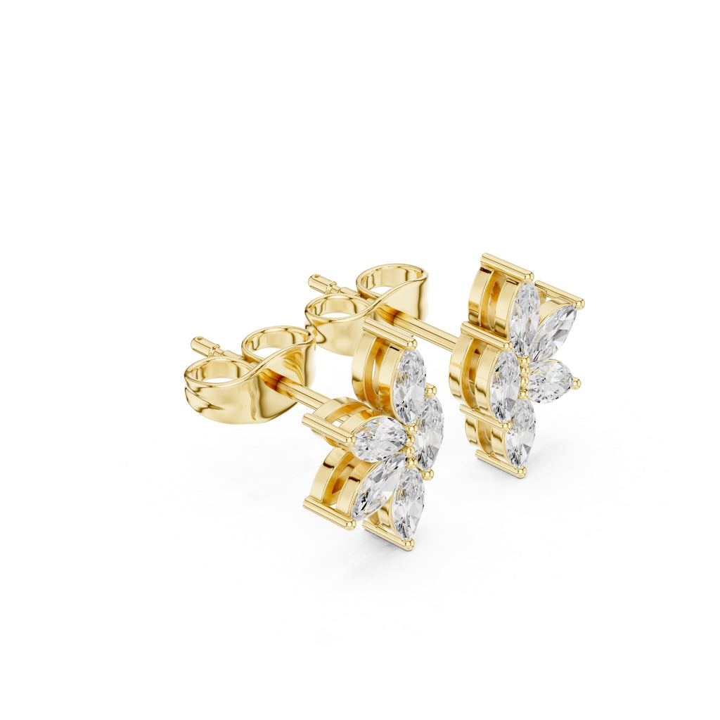 The Lotus Marquise Lan Grown Diamond Studs Yellow Gold