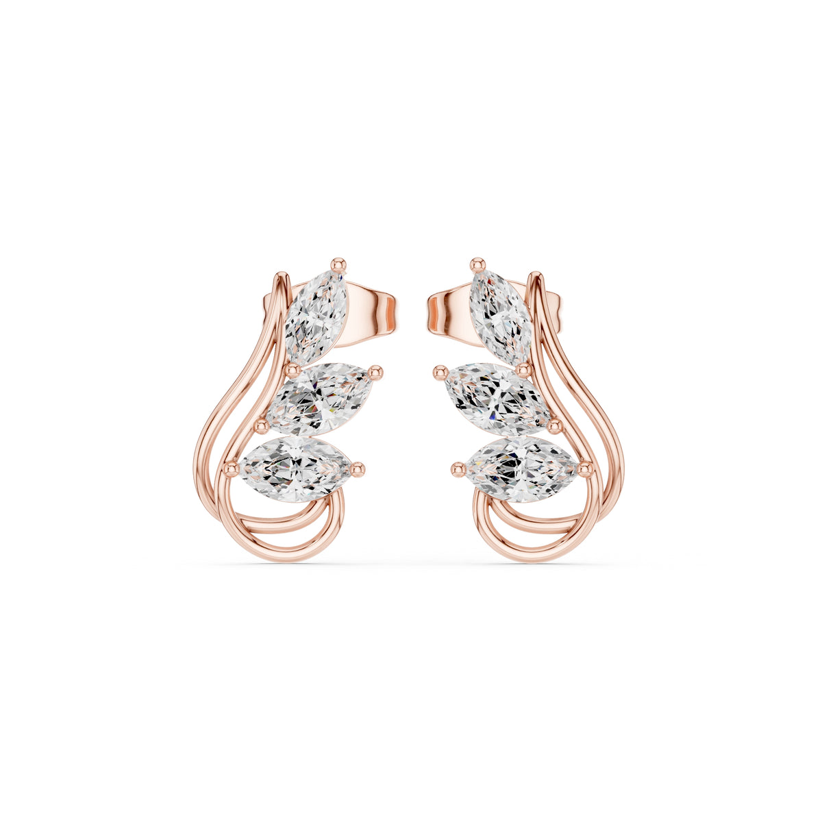 The Cascade Leaf Lan Grown Diamond Earrings Rose Gold