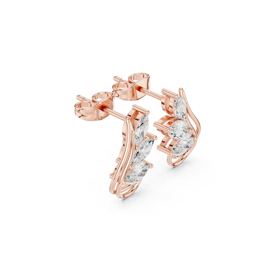 The Cascade Leaf Lan Grown Diamond Earrings Rose Gold