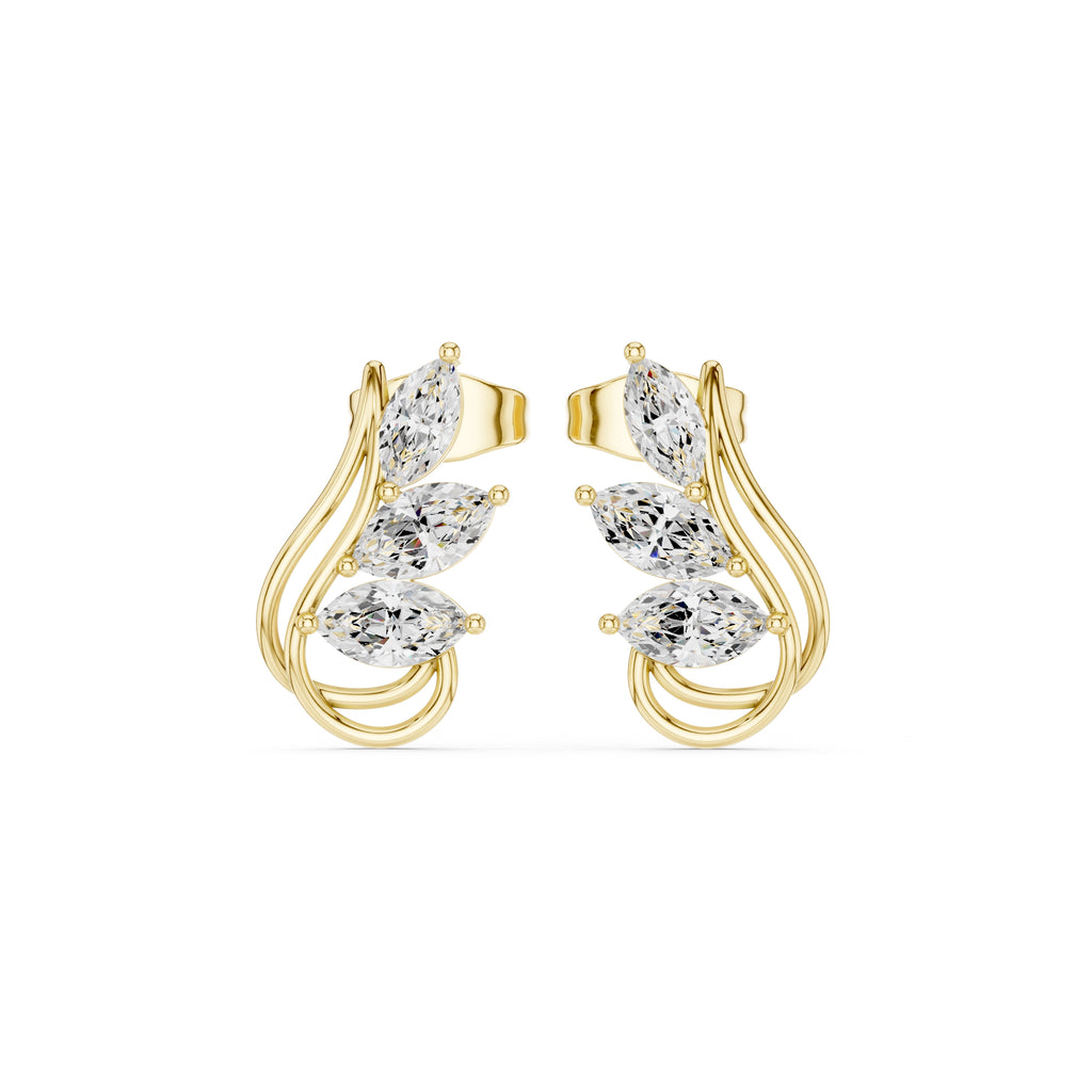 The Cascade Leaf Lan Grown Diamond Earrings Yellow Gold