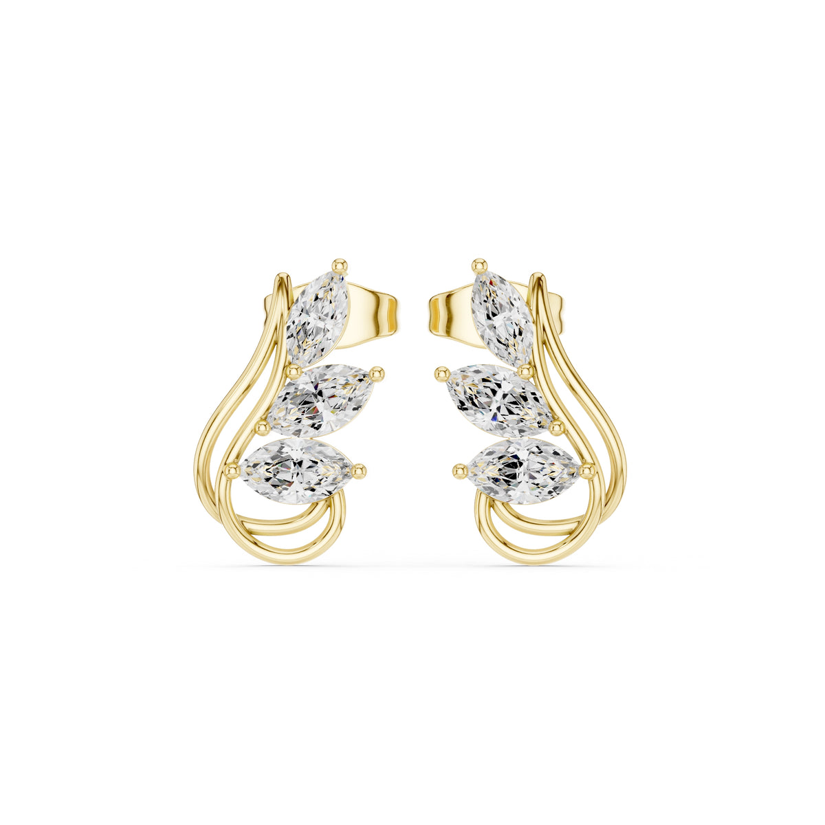 The Cascade Leaf Lan Grown Diamond Earrings Yellow Gold