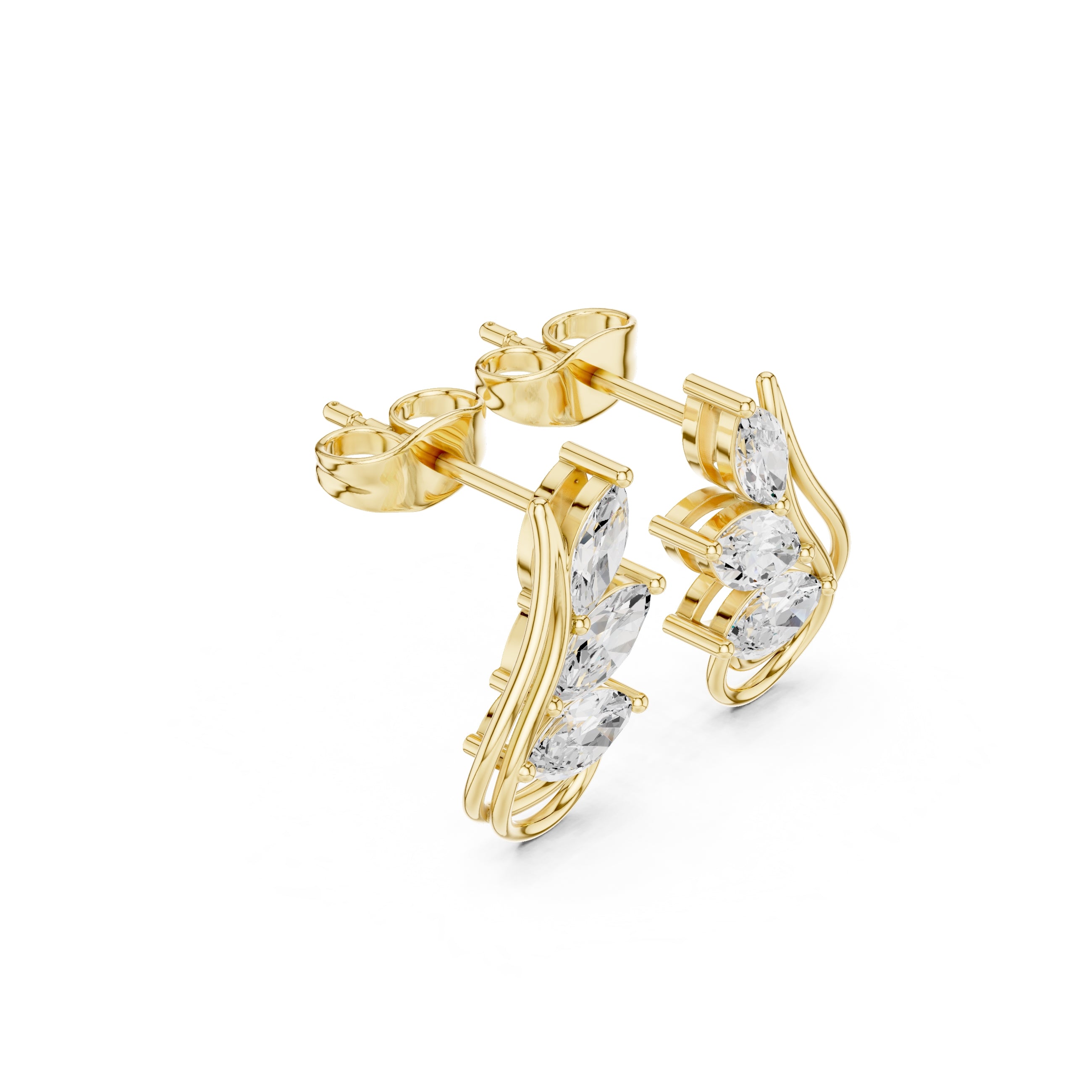 The Cascade Leaf Lan Grown Diamond Earrings Yellow Gold