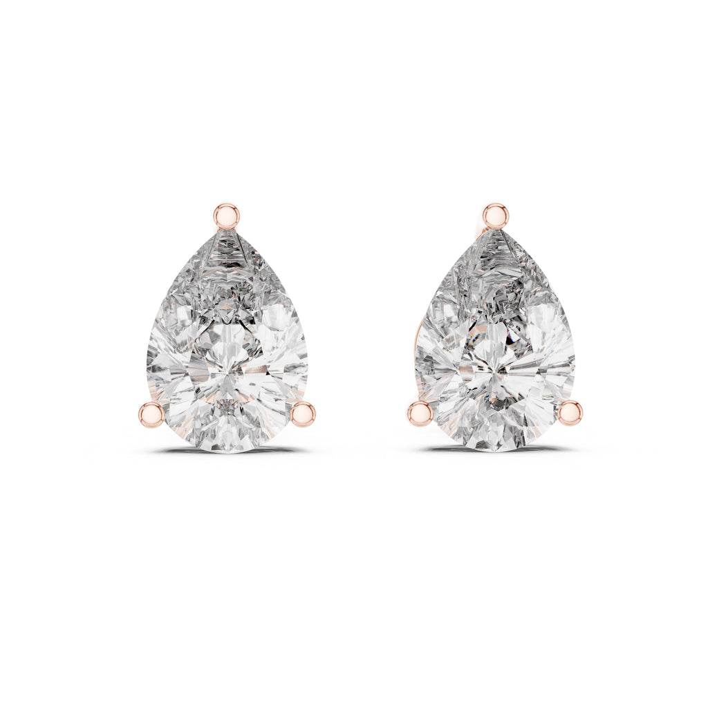 The Pear Solitaire Lan Grown Diamond Studs Rose Gold