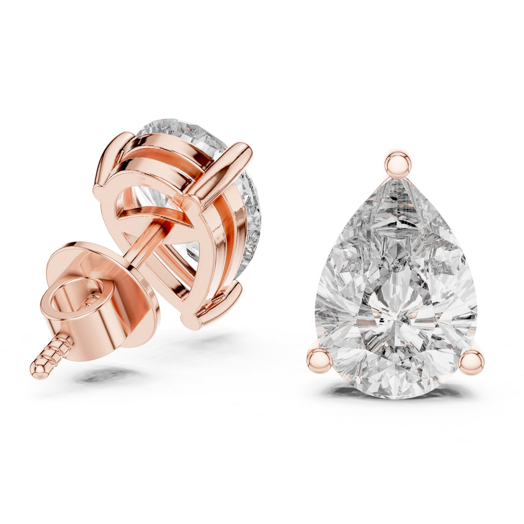 The Pear Solitaire Lan Grown Diamond Studs Rose Gold