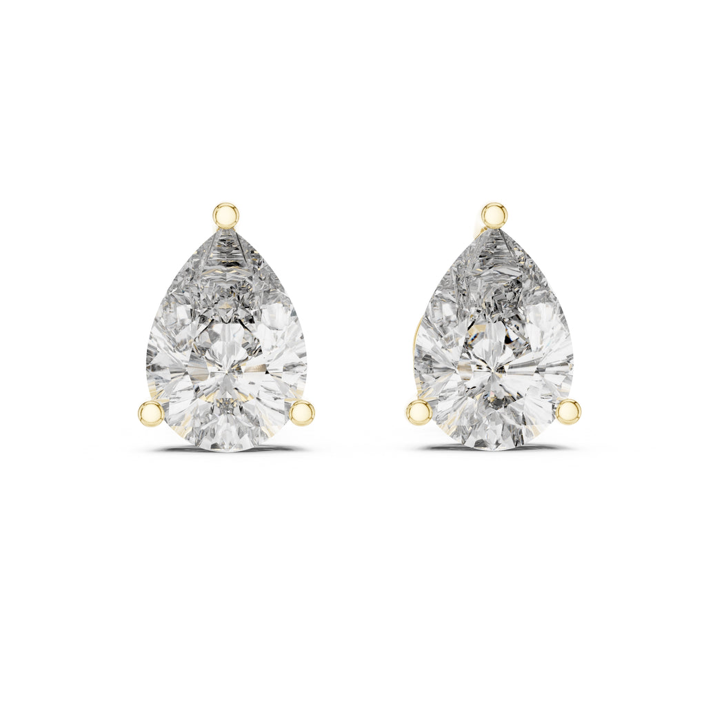 The Pear Solitaire Lan Grown Diamond Studs Yellow Gold