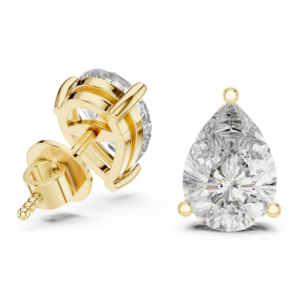 The Pear Solitaire Lan Grown Diamond Studs Yellow Gold