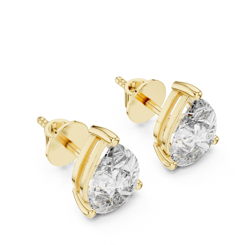 The Pear Solitaire Lan Grown Diamond Studs Yellow Gold