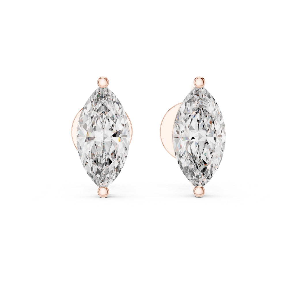 The Marquise Solitaire Lan Grown Diamond Studs Rose Gold