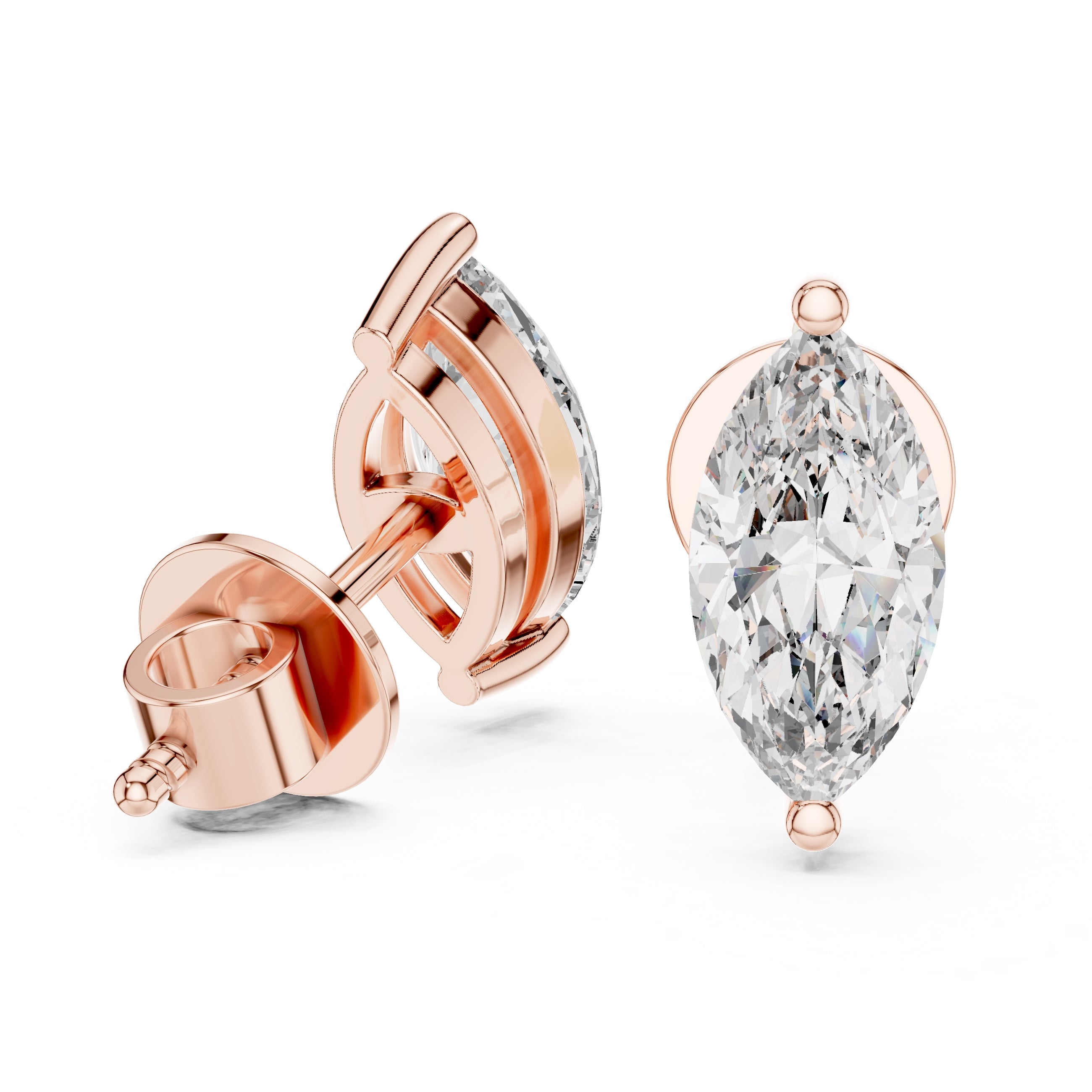 The Marquise Solitaire Lan Grown Diamond Studs Rose Gold