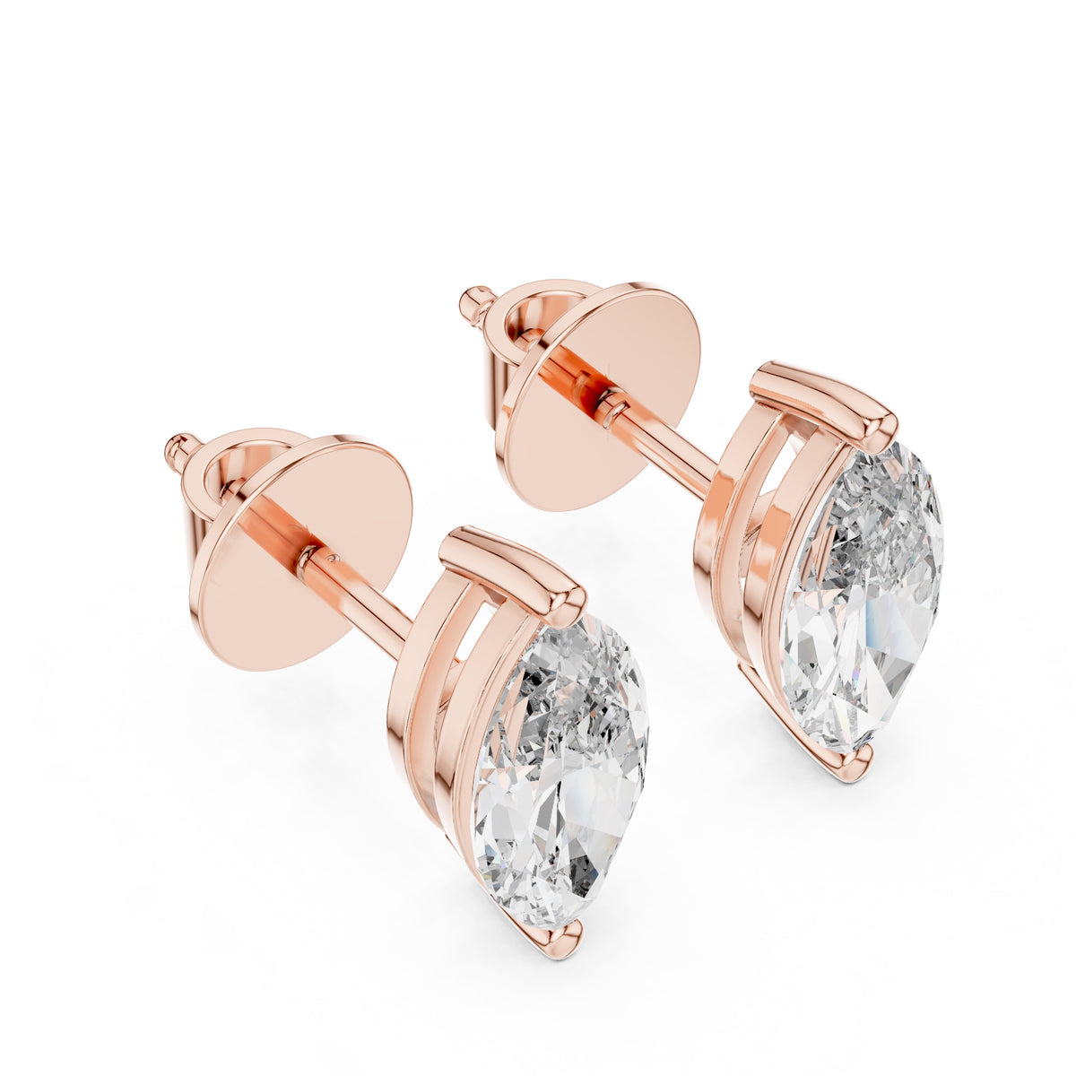 The Marquise Solitaire Lan Grown Diamond Studs Rose Gold