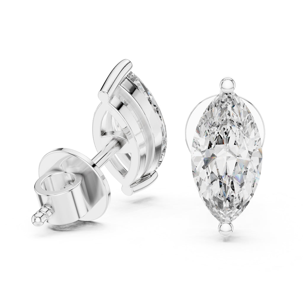 The Marquise Solitaire Lan Grown Diamond Studs White Gold