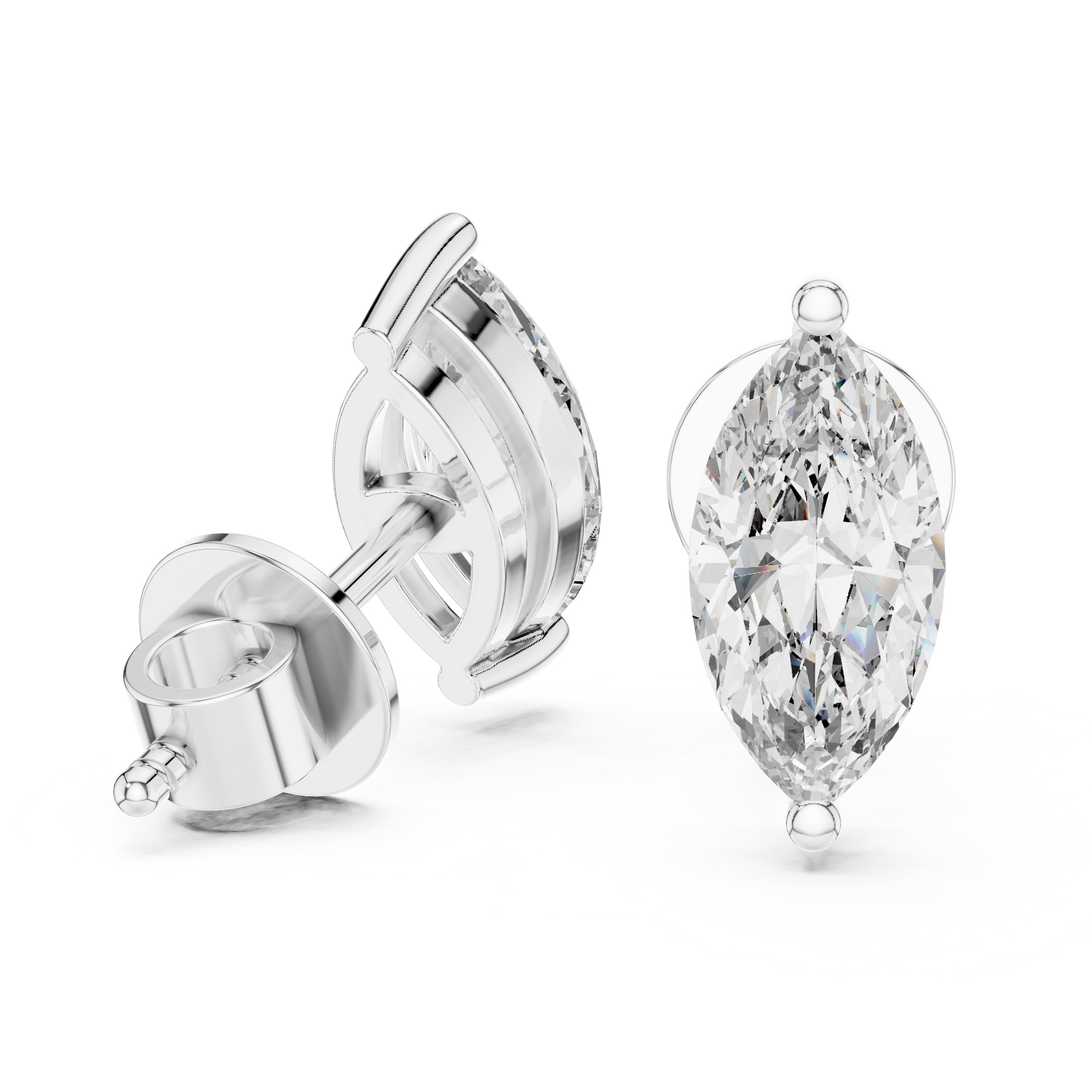 The Marquise Solitaire Lan Grown Diamond Studs White Gold
