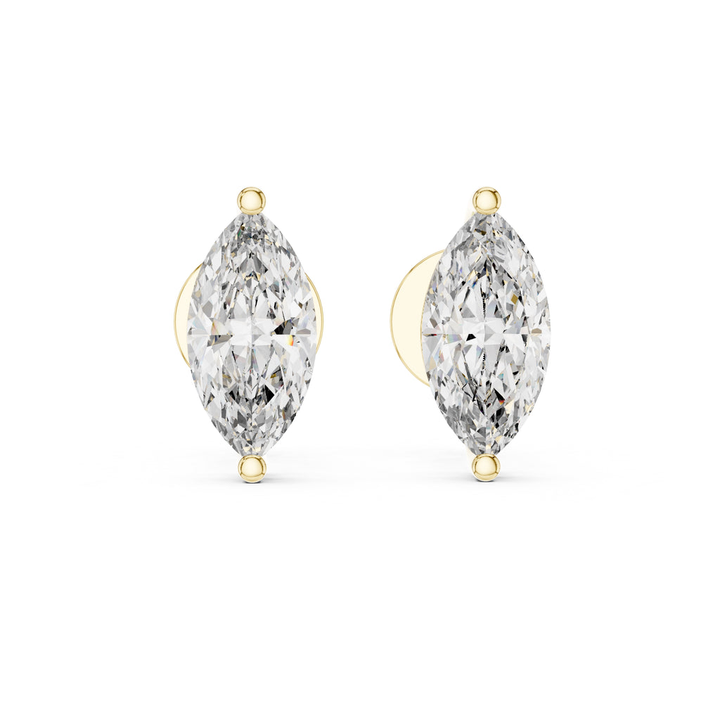 The Marquise Solitaire Lan Grown Diamond Studs Yellow Gold