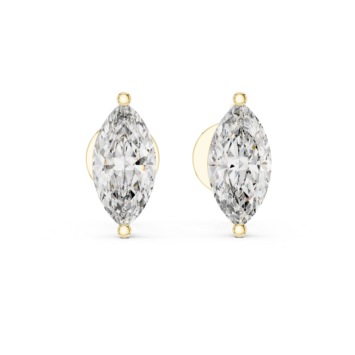 The Marquise Solitaire Lan Grown Diamond Studs Yellow Gold