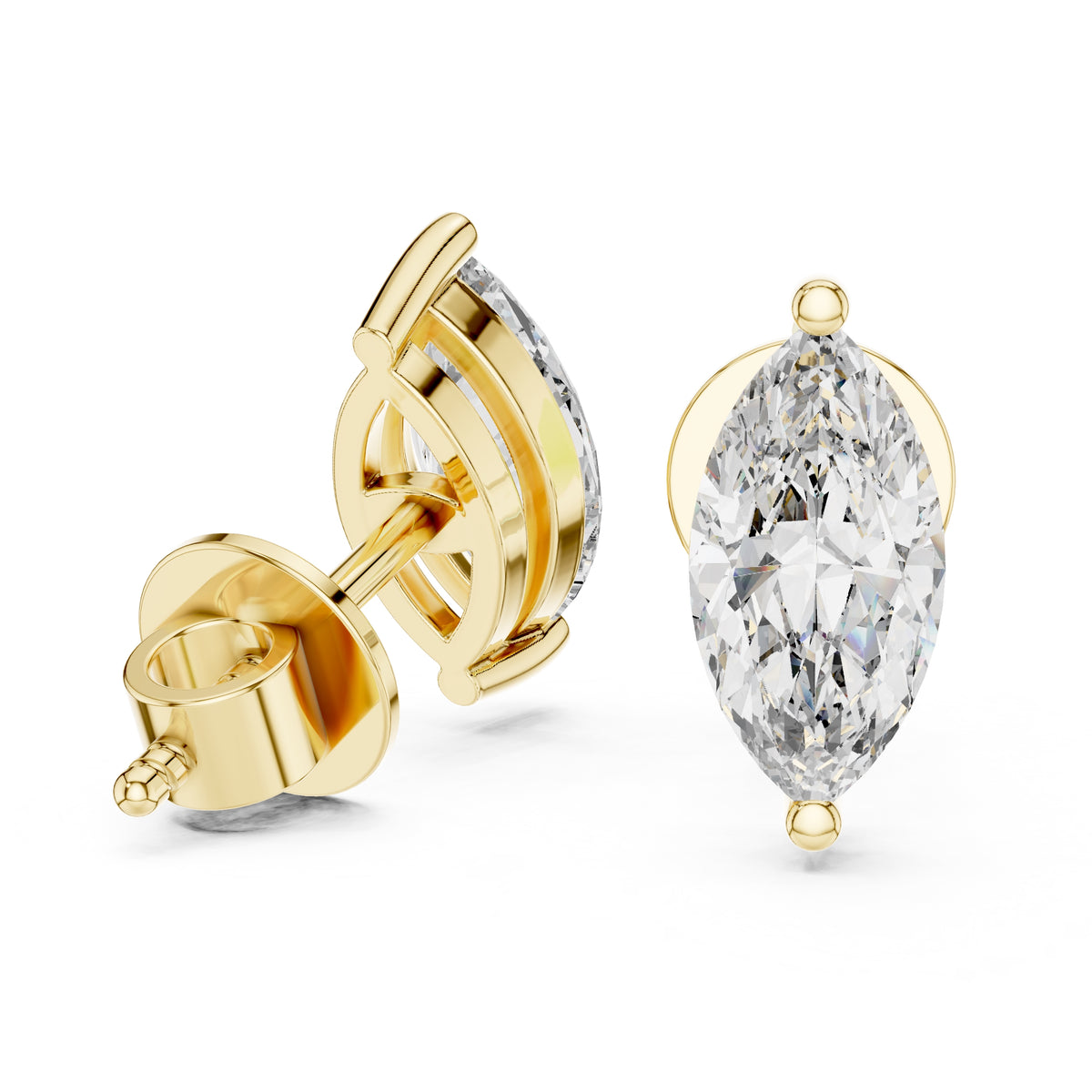 The Marquise Solitaire Lan Grown Diamond Studs Yellow Gold