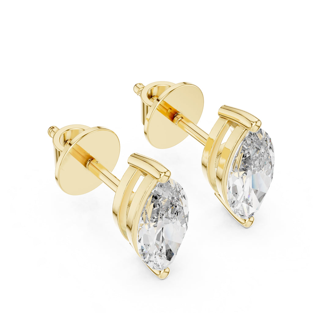 The Marquise Solitaire Lan Grown Diamond Studs Yellow Gold