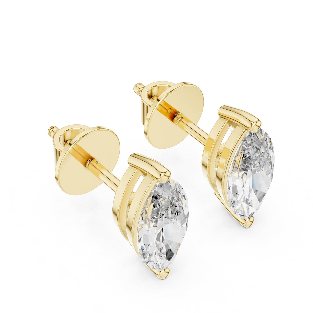 The Marquise Solitaire Lan Grown Diamond Studs Yellow Gold