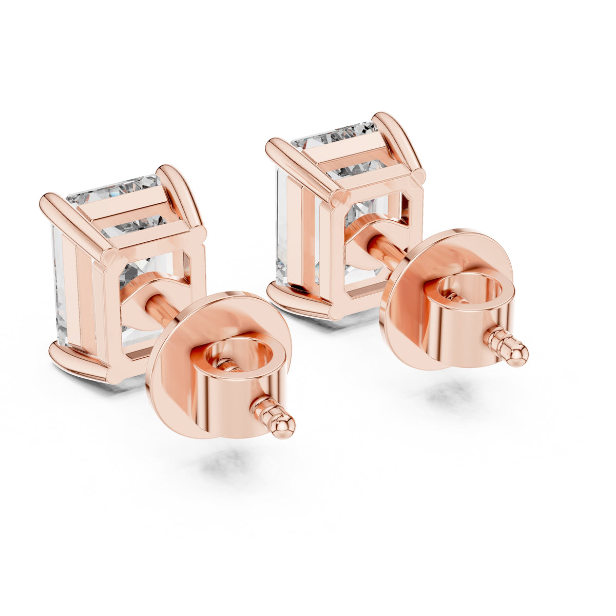 The Emerald-Cut Solitaire Lan Grown Diamond Studs Rose Gold