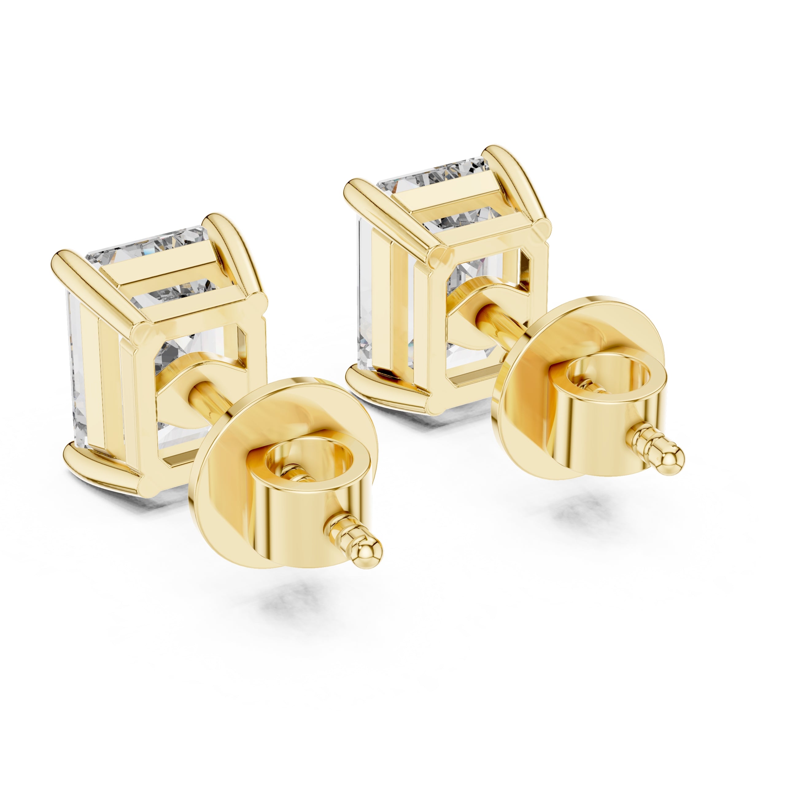 The Emerald-Cut Solitaire Lan Grown Diamond Studs Yellow Gold