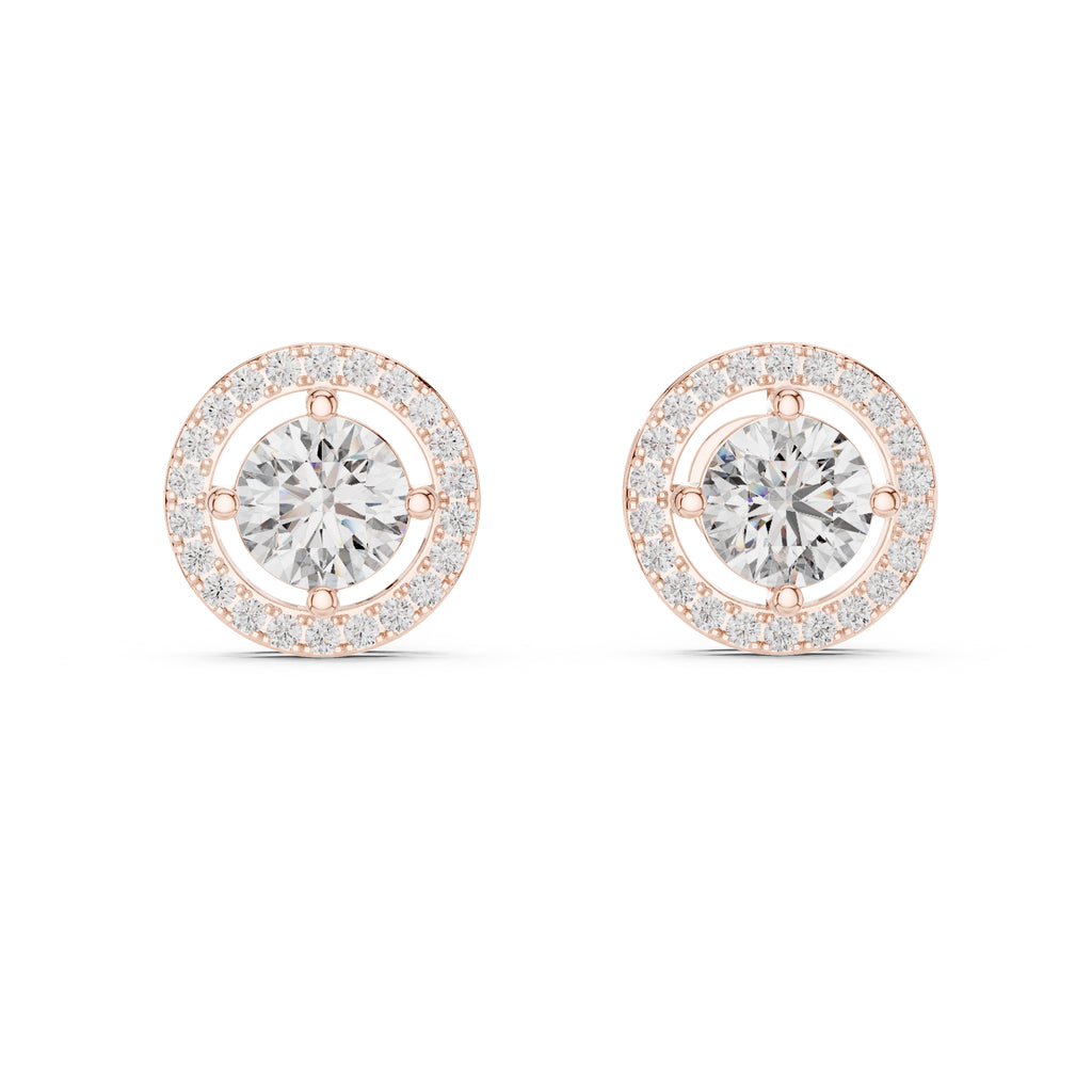 The Celestial Halo Lan Grown Diamond Studs Rose Gold