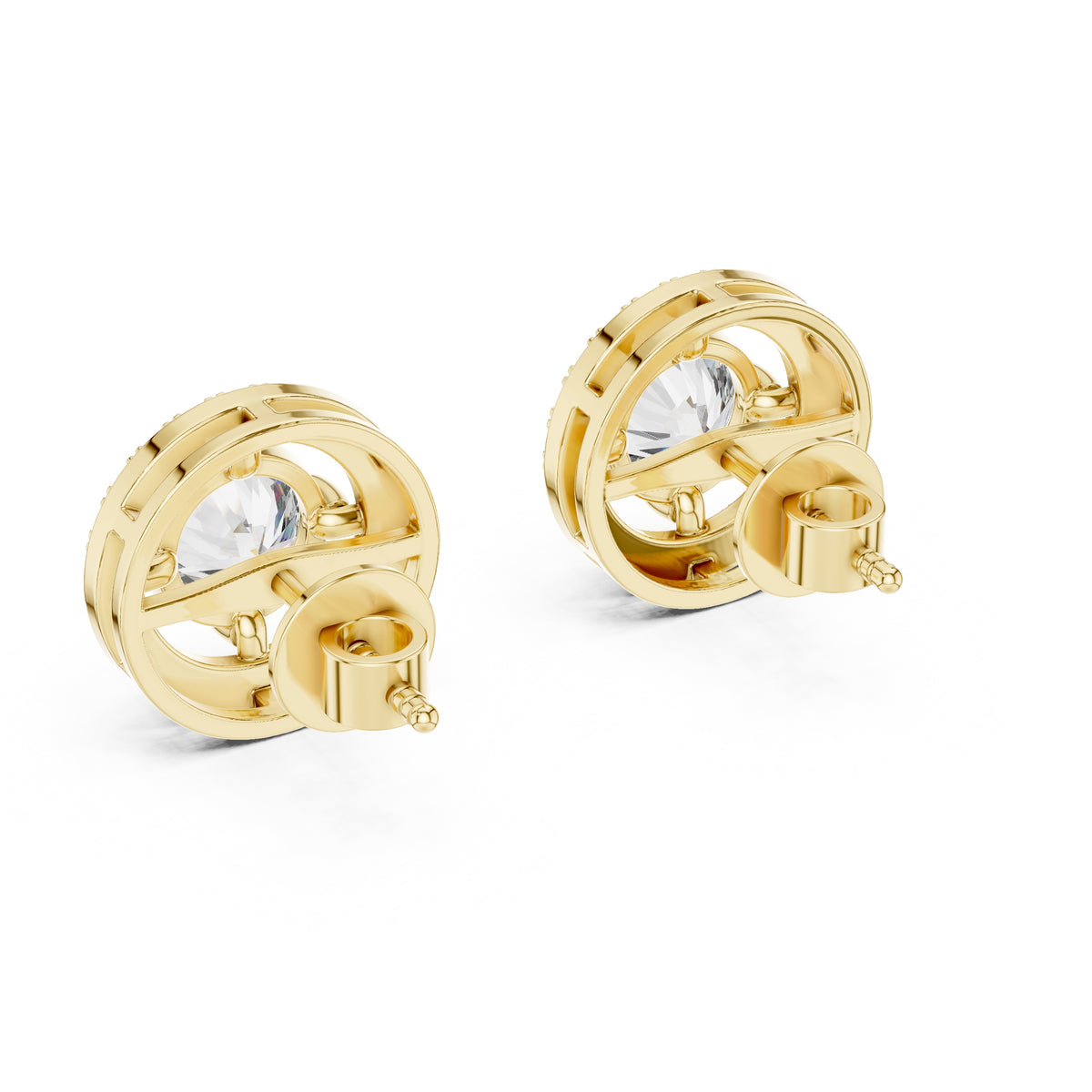 The Celestial Halo Lan Grown Diamond Studs Yellow Gold
