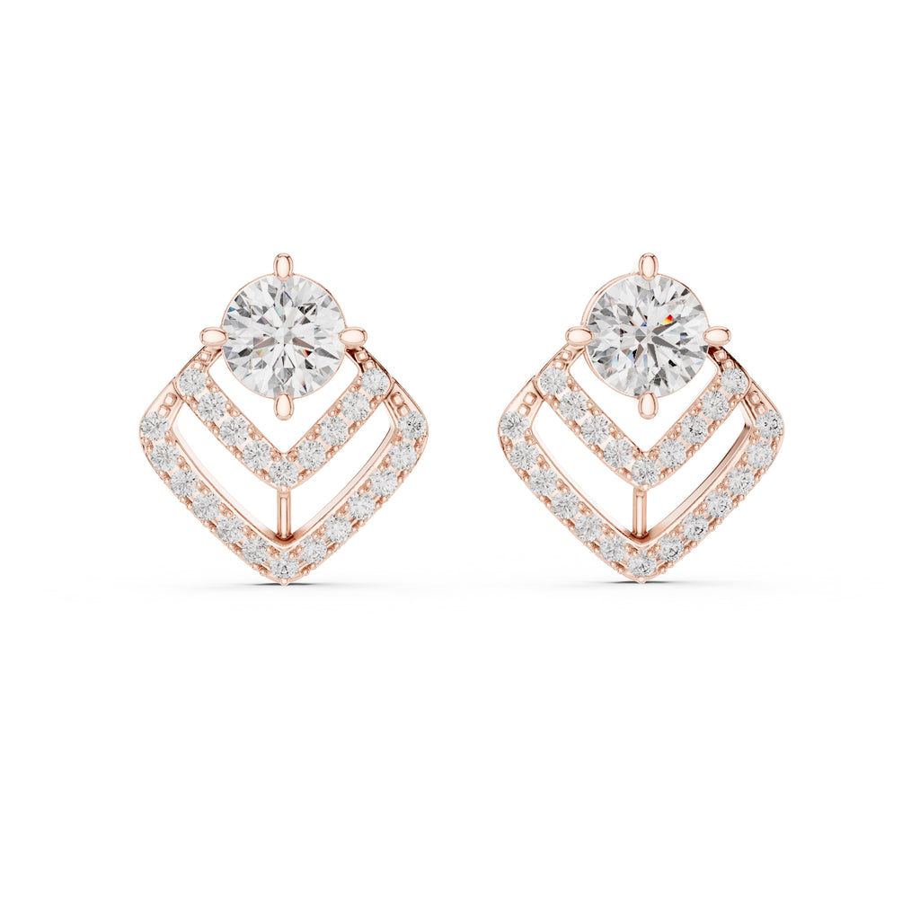The Chevron Illusion Lan Grown Diamond Studs Rose Gold