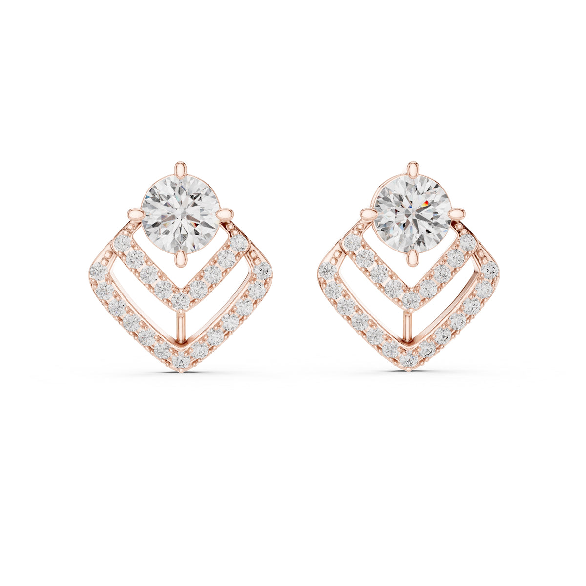 The Chevron Illusion Lan Grown Diamond Studs Rose Gold