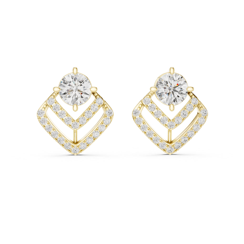 The Chevron Illusion Lan Grown Diamond Studs Yellow Gold