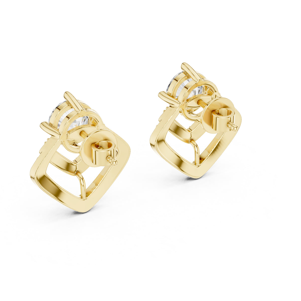 The Chevron Illusion Lan Grown Diamond Studs Yellow Gold