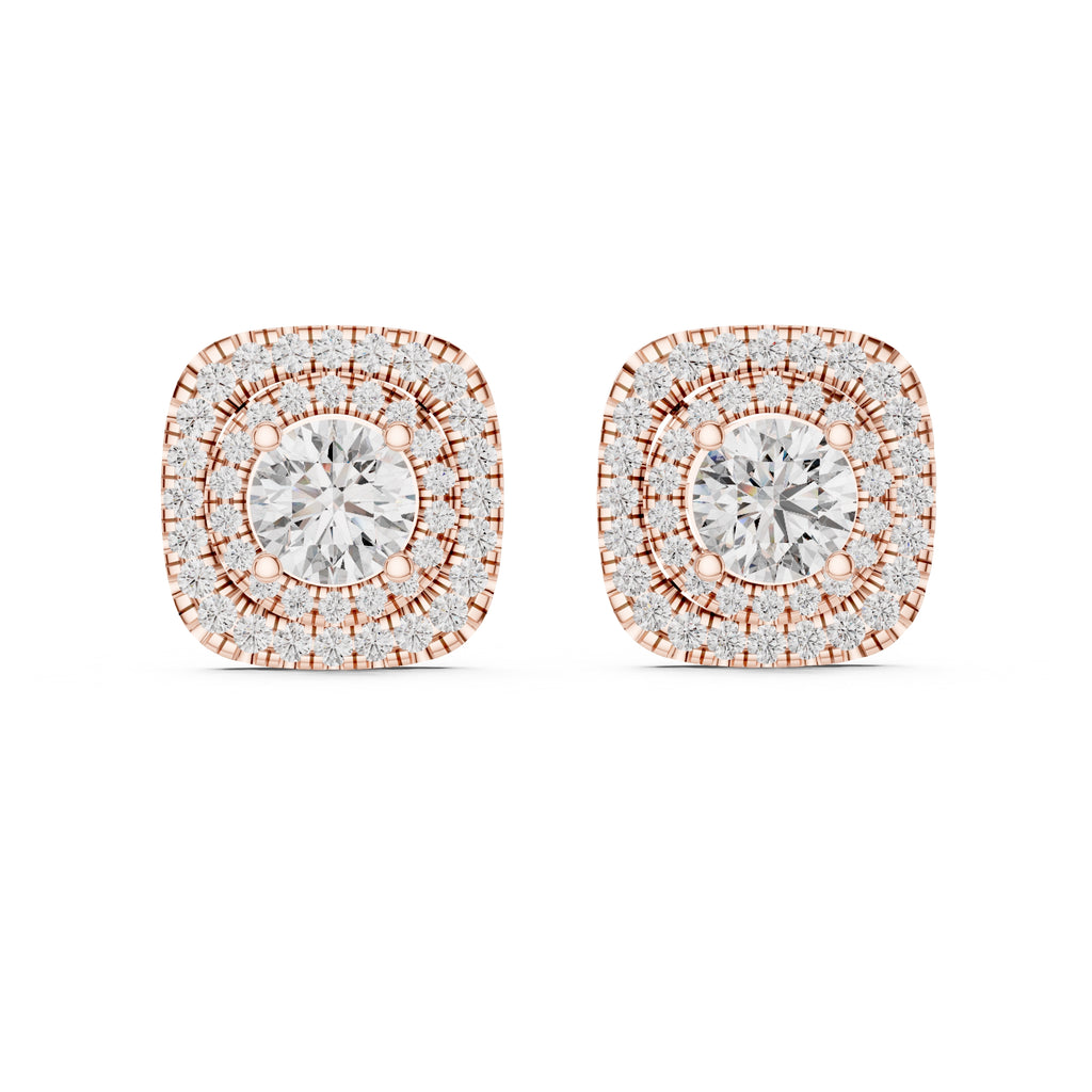 The Regency Double Halo Lan Grown Diamond Studs Rose Gold