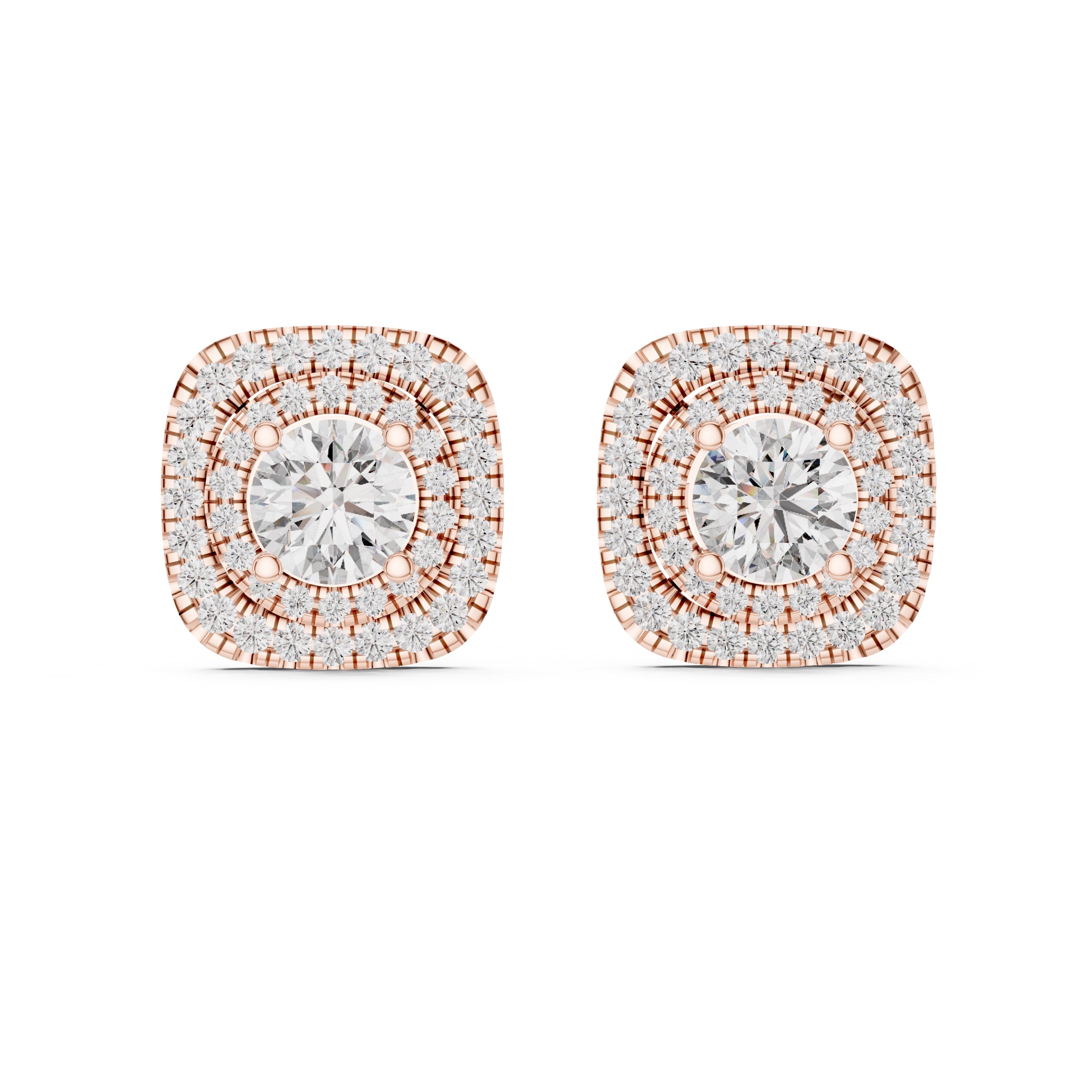 The Regency Double Halo Lan Grown Diamond Studs Rose Gold