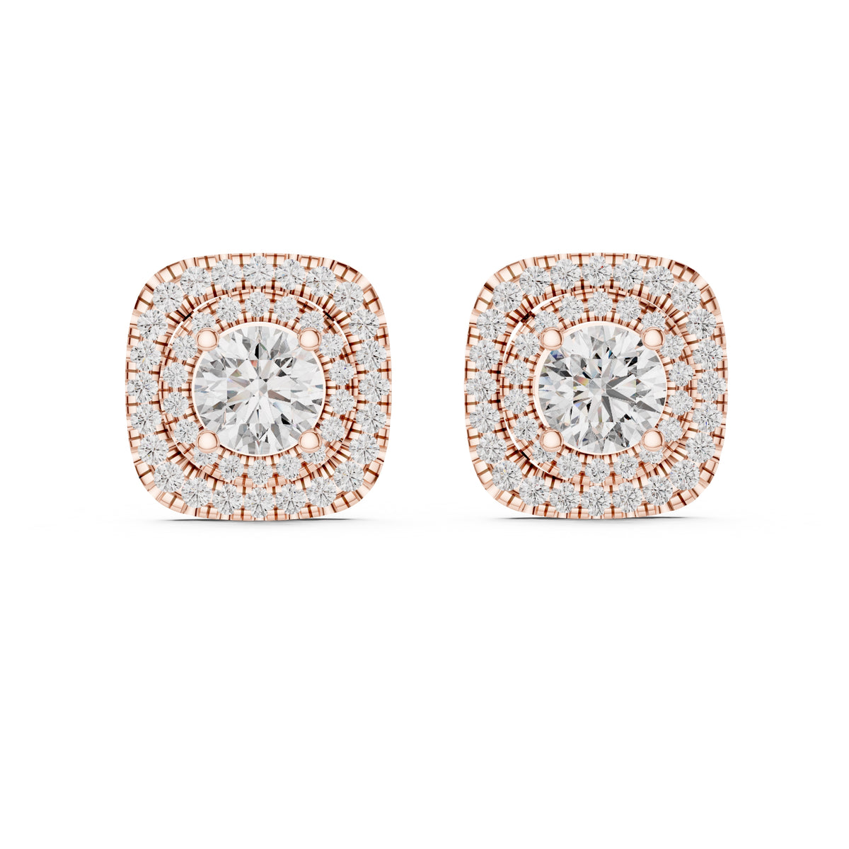 The Regency Double Halo Lab Grown Diamond Studs Rose Gold