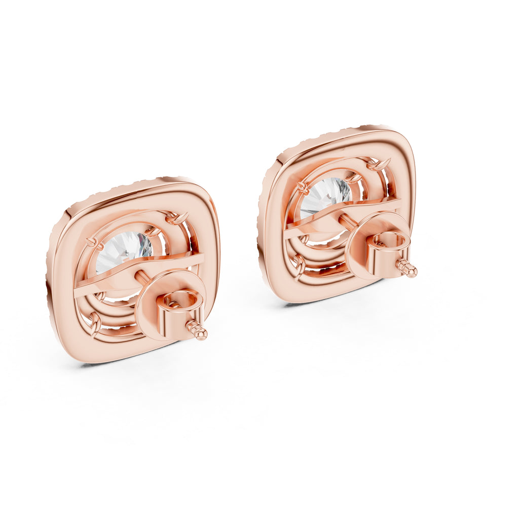The Regency Double Halo Lan Grown Diamond Studs Rose Gold