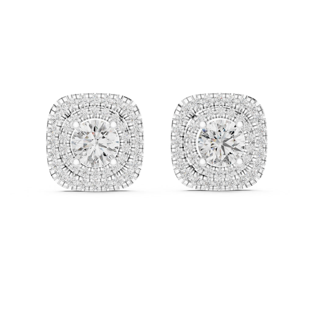 The Regency Double Halo Lan Grown Diamond Studs White Gold