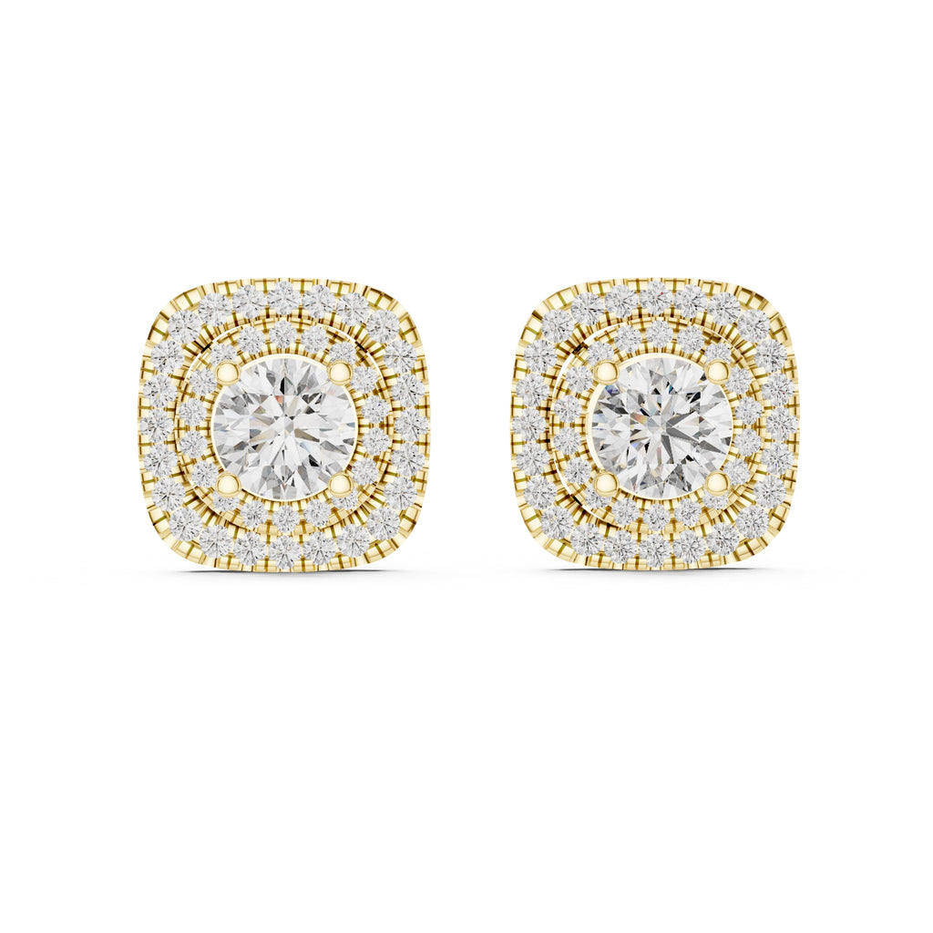 The Regency Double Halo Lan Grown Diamond Studs Yellow Gold